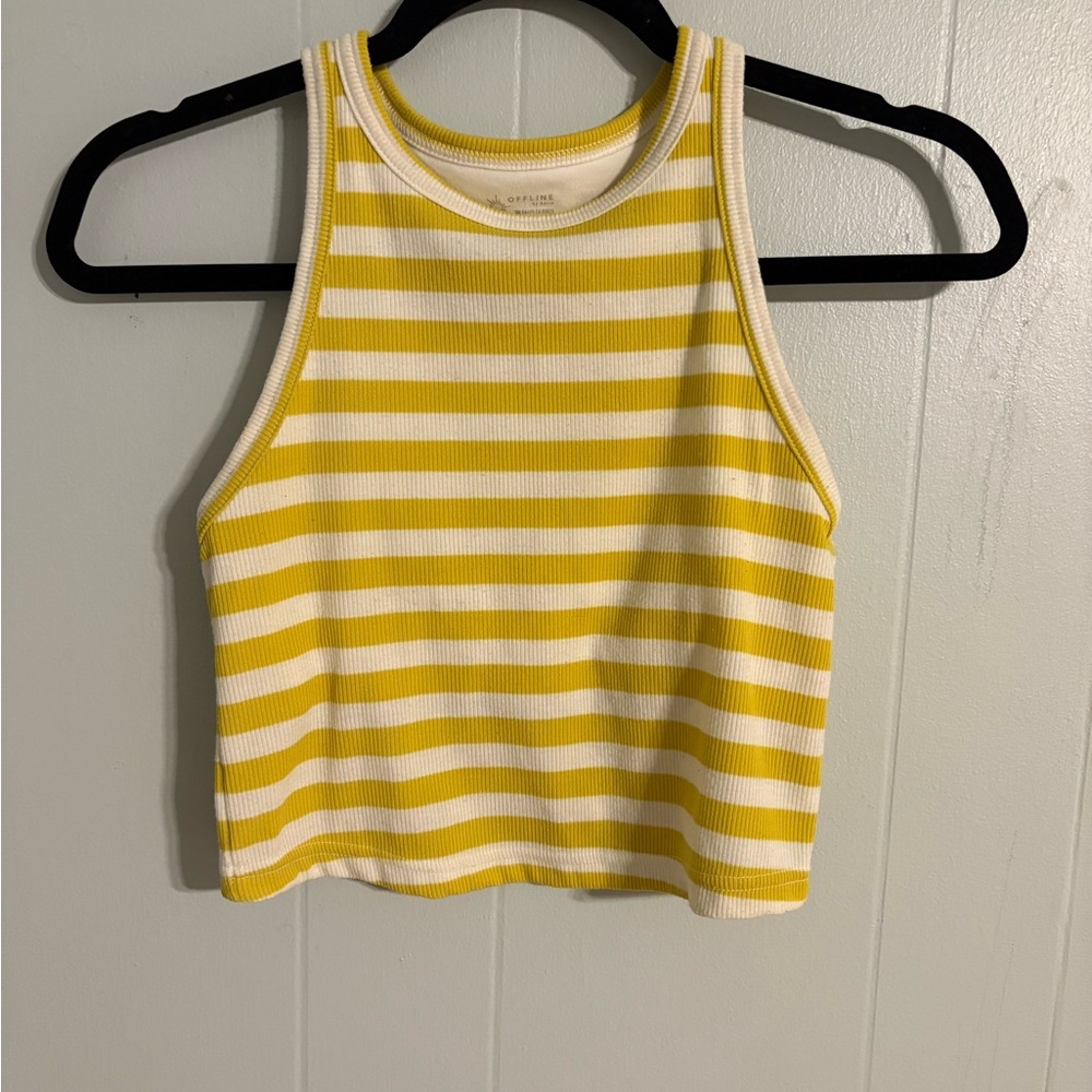 Aerie Striped Yellow and White Women's Tank Top
